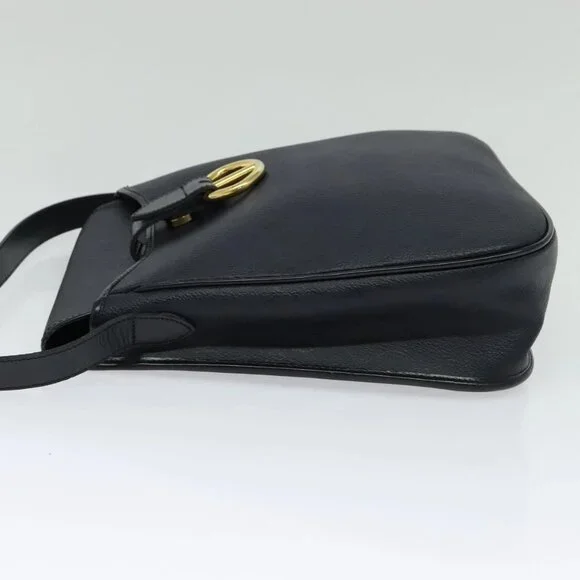 Christian Dior Honeycomb Canvas Shoulder Bag PVC Black Gold Auth 130145